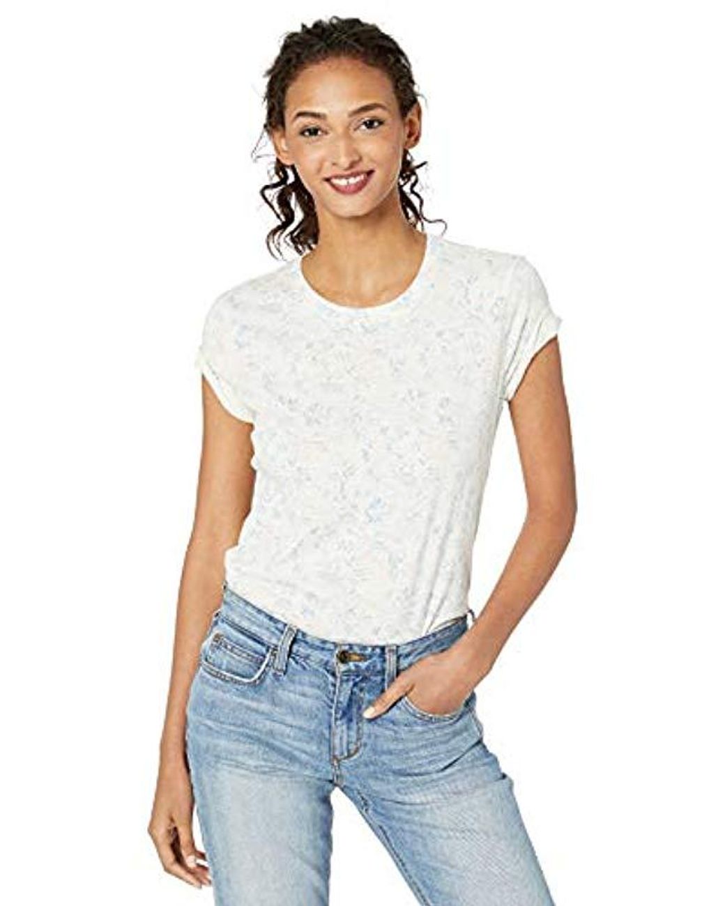 Lucky Brand Floral Basic Scoop Neck Tee In White Lyst