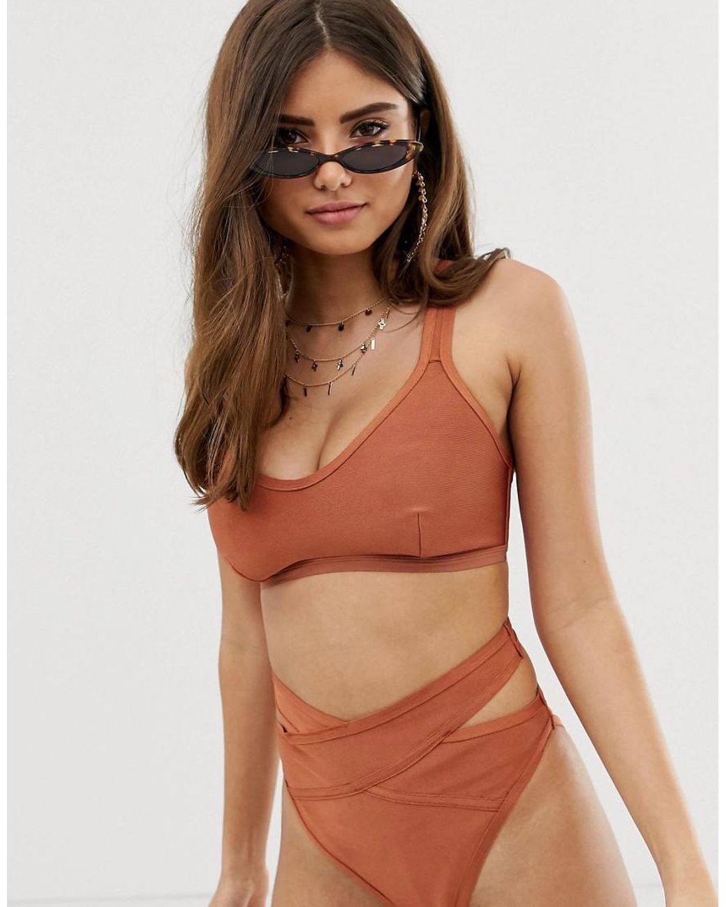 Lyst Asos Fuller Bust Wrap Bandage Crop Bikini Top In Soft Mink Dd F