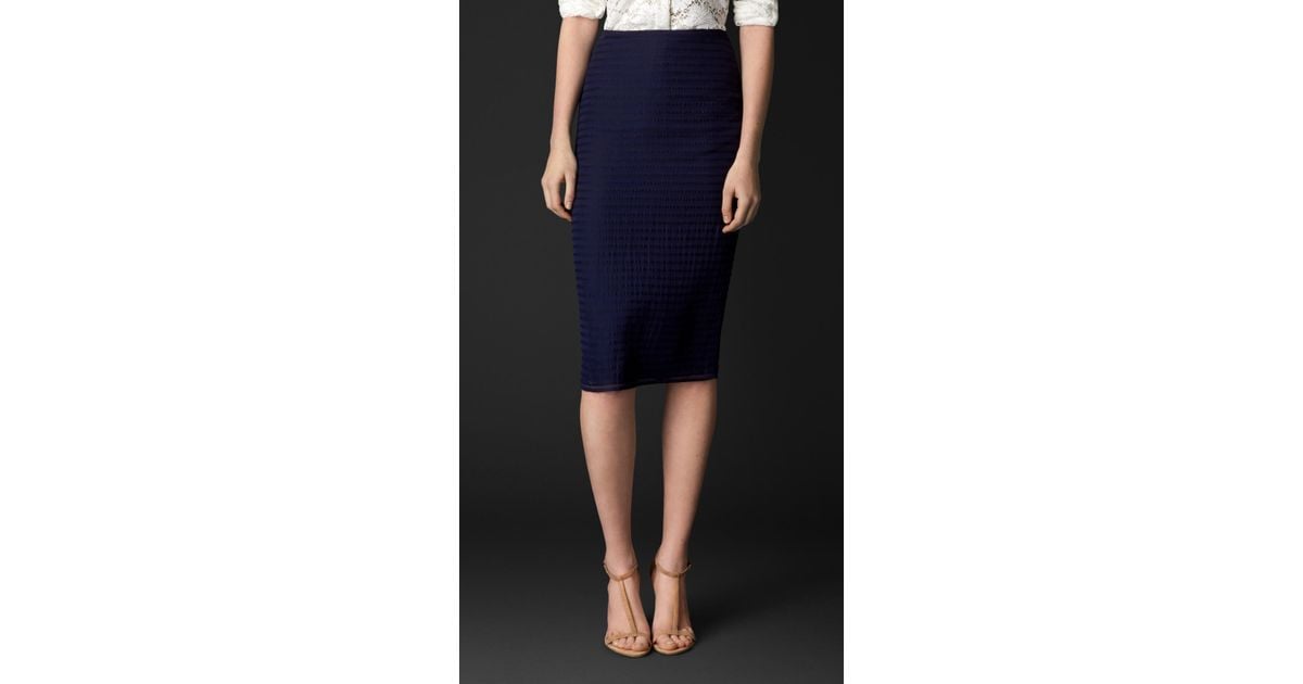 Lyst Burberry Striped Wool Silk Chiffon Pencil Skirt In Blue