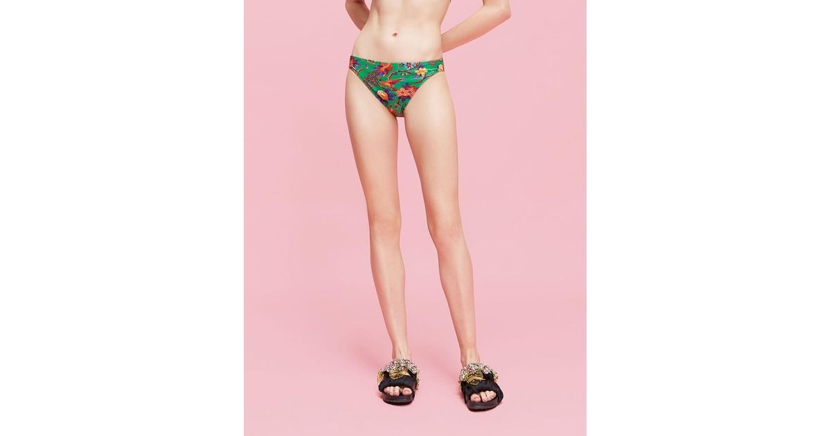 La Double J Synthetic Rouches Bikini Bottom Pavone Verde In Lycra In