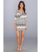 T-bags Drop Waist Dress W/ Mesh Yolk Contrast - Lyst