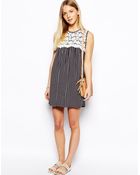 Asos Swing Dress In Spot And Crochet - Lyst
