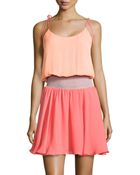 Halston Heritage Tie-Shoulder Colorblock Silk Dress - Lyst