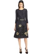 Oscar de la Renta 3/4-Sleeve Floral Embroidered Dress With Self Belt - Lyst