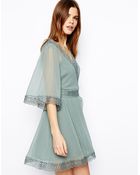 Asos Skater Dress With Lace Inserts And Wrap Front - Lyst