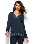 Michael Kors Michael Petite Stud-Trim V-Neck Tunic - Lyst