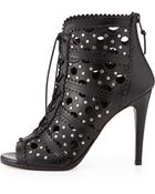 Stuart Weitzman Cagey Lace-Up Scalloped Calfskin Bootie - Lyst