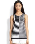 T By Alexander Wang Perforated Striped Linen Cotton Tank - Lyst