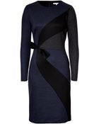 Paule Ka Wool Dress With Bow In Black/Grey/Blue - Lyst
