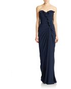 Badgley Mischka Strapless Ruffle Evening Gown - Lyst
