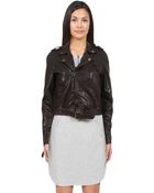 Nicole Miller Washed Moto Leather Jacket - Lyst