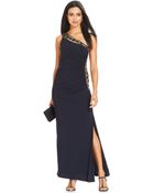 Betsy & Adam Oneshoulder Embellished Gown - Lyst