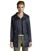 Laundry By Shelli Segal Dark Navy Cotton Drawstring Hooded 3/4 Length Rain Coat - Lyst