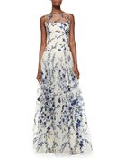 Notte By Marchesa Sleeveless Embroidered Overlay Gown - Lyst