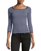 Michael Kors Striped Cashmere 3/4-Sleeve Top - Lyst