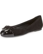 Delman Blake Suede Cap-Toe Bow Ballet Flat - Lyst