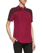 Halston Heritage Short-Sleeve Colorblock Silk Blouse - Lyst