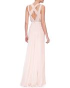 J. Mendel V-Neck Plisse-Panel Silk Gown - Lyst