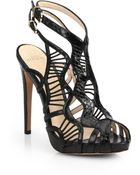 Alexandre Birman Leather And Snakeskin Cage Sandals - Lyst