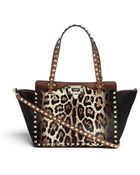 Valentino Rockstud Mini Leopard Print Pony Hair Tote - Lyst