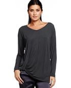 Michael Stars Long Sleeve V-Neck Gathered Top - Lyst
