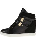 Balmain Suede and Tooled Leather High Top Sneaker - Lyst