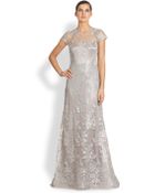 Teri Jon Metallic Embroidered-Lace Gown - Lyst