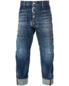 DSquared² Distressed Straight Turn-Up Jeans - Lyst