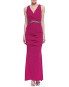 Nicole Miller Sleeveless Ruched Hip Gown With Belt - Lyst