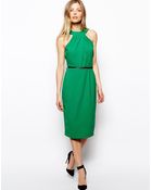 Asos Pencil Dress with Twist Neck and Belt - Lyst