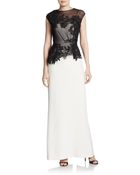 Teri Jon Tulle Floral Peplum Gown - Lyst