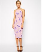 Asos Poppy Print Drape Back Pencil Dress - Lyst