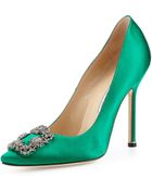 Manolo Blahnik Hangisi Crystal-Buckle Satin Pump - Lyst