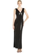 Laundry By Shelli Segal Matte Black Stretch Jersey Sequined Sleeveless Gown - Lyst