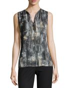 Halston Heritage Brushstroke Print Silk Top - Lyst