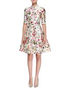 Oscar de la Renta Half-Sleeve Floral-Print Shirtdress - Lyst