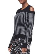 Pam & Gela Cutout-Shoulder Striped Sweater - Lyst