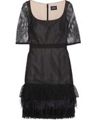 Notte By Marchesa Feather-Trimmed Lace Dress - Lyst