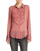 Free People Ruffled Tuxedo Blouse - Lyst