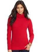 Lauren Ralph Lauren Petite Cable-Sleeved Turtleneck Sweater - Lyst
