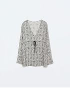 Zara Printed Drawstring Top - Lyst
