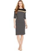 Lauren by Ralph Lauren Striped Cotton Crewneck Dress - Lyst