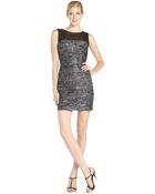 Laundry By Shelli Segal Blue Metallic Boucle And Chiffon Sleeveless Dress - Lyst