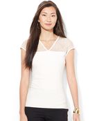 Lauren by Ralph Lauren Lace Yoke V Neck Top - Lyst