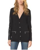 Michael Kors Leather-accented Cardigan Petite - Lyst