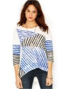 Lucky Brand Jeans Lucky Brand Three-Quarter-Sleeve Striped High-Low Top - Lyst