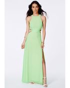 Missguided Anthea Cut Out Split Maxi Dress in Lime - Lyst