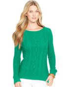 Lauren by Ralph Lauren Boat-Neck Cable-Knit Sweater - Lyst