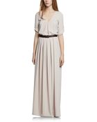 Patrizia Pepe Long Viscose Crepe V-Neck Dress - Lyst