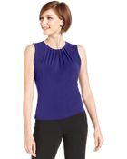 Calvin Klein Petite Sleeveless Pleatedneck Shell - Lyst